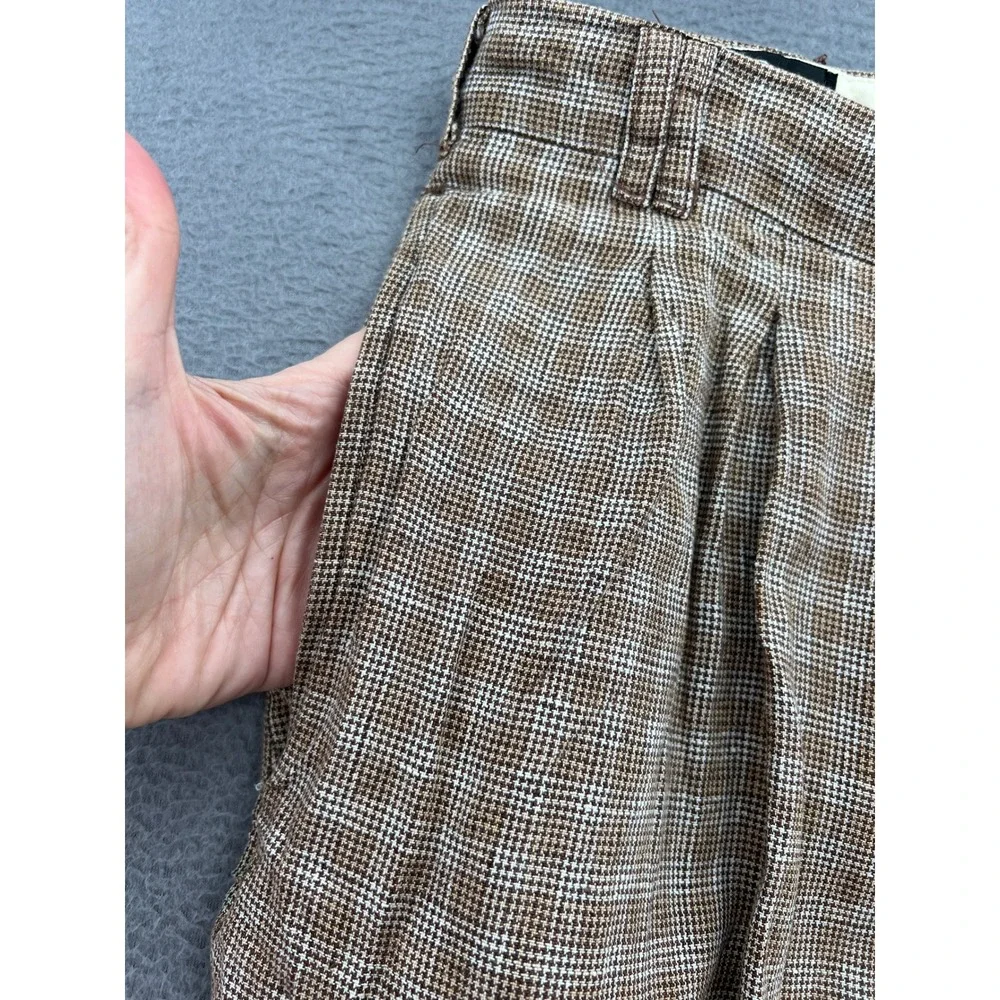 VTG Smokey Joes Pants Mens 34x28 Brown Houndstooth Pleated Cuffed Wide Leg
